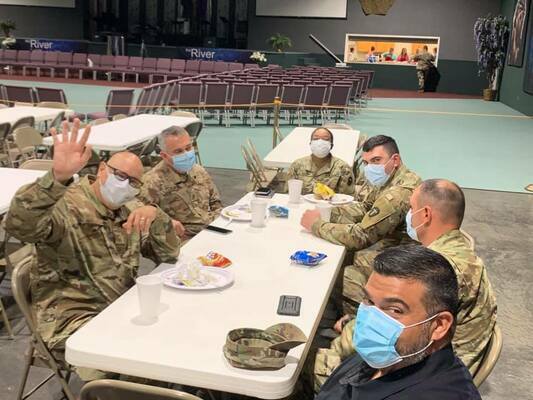 National Guardsmen enjoy lunch, provided by the River a Church for Whosoever in Alto, during the recent COVID-19 testing event held at the church on Monday. Guardsmen were onhand to help conduct the event.