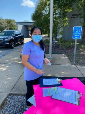 Courtesy photo

Jacksonville resident Veronica Mireles registers to vote at a Sept. 12 voter registration campaign offered in Jacksonville. Early voting for the Nov. 3 general elections begins Oct. 13 and concludes Oct. 30, with three polling sites established in Cherokee County.