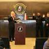 Photos by Melissa Hardy
Cherokee County 2nd District Court Judge Chris Day swears in four new Jacksonville police officers recently.